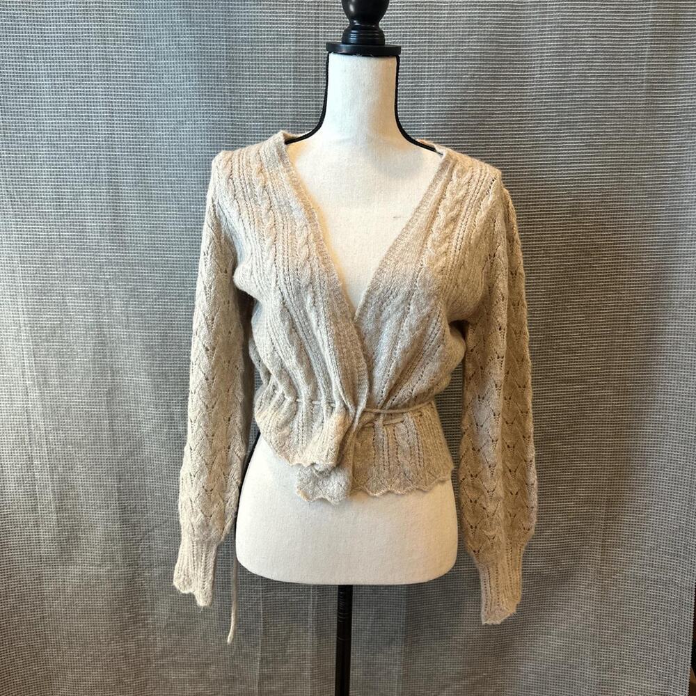 knitted sweater with tie light tan/ beige